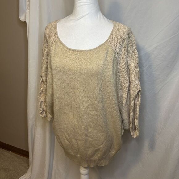 Coldwater Creek Nouveau Gold Knit Long Sleeve Cable Sweater Party Blouse NWT - Picture 2 of 7